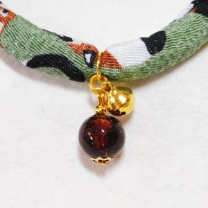 画像2: ちりめん首輪★三毛猫柄★とんぼ玉