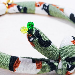 画像3: ちりめん首輪★三毛猫柄★とんぼ玉