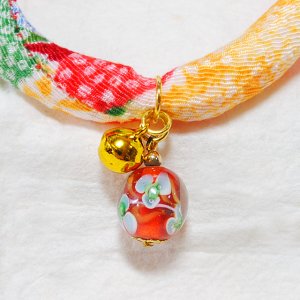 画像2: ちりめん首輪★とんぼ玉